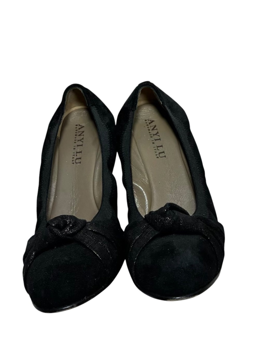 Anyi Lu Black Suede Knot-Toe Ballet Flats
